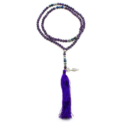 Amethyst and Lapis Lazuli Prayer Beads with Goddess Charm