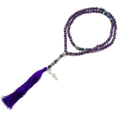 Amethyst and Lapis Lazuli Prayer Beads with Goddess Charm - Image 3