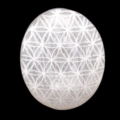 Selenite Satin Spar Palm Stone with Etching (60mm)