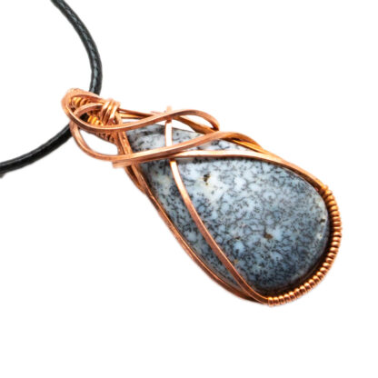 White Dendritic Agate Wire Wrapped Pendant - Image 2