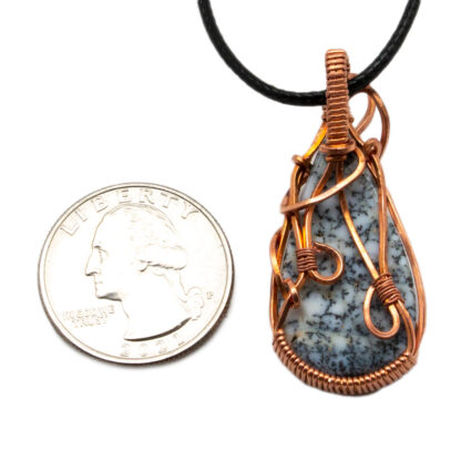 White Dendritic Agate Wire Wrapped Pendant - Image 4